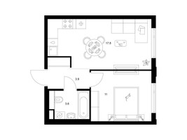 Планировка однокомнатной(квартира) площадью 36.3 квадратных метров в “ЖК Саларьево парк”