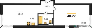 Планировка однокомнатной(квартира) площадью 48.27 квадратных метров в “ЖК Рублевский Квартал”