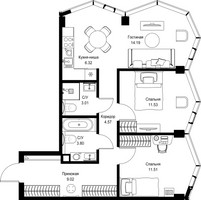 Планировка двухкомнатной(квартира) площадью 64 квадратных метров в “Дом премиум-класса МИРА”