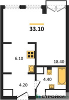 Планировка студии(апартаменты) площадью 33.1 квадратных метров в “ЖК Emotion (Эмоушен)”
