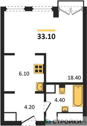 Планировка студии(апартаменты) площадью 33.1 квадратных метров в ЖК “ЖК Emotion (Эмоушен)”