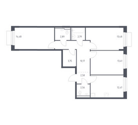 Планировка трехкомнатной(квартира) площадью 78.58 квадратных метров в ЖК “ЖК Новое Внуково”