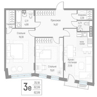 Планировка трехкомнатной(квартира) площадью 82.9 квадратных метров в “ЖК Эльйон”