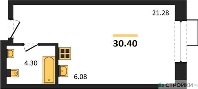 Планировка студии(квартира) площадью 30.4 квадратных метров в ЖК “ЖК Резиденции Архитекторов”