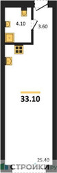 Планировка студии(квартира) площадью 33.1 квадратных метров в ЖК “ЖК Первый квартал”