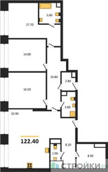 Планировка трехкомнатной(квартира) площадью 122.4 квадратных метров в ЖК “ЖК Коллекция Лужники”