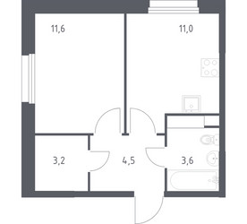 Планировка однокомнатной(квартира) площадью 33.2 квадратных метров в ЖК “ЖК ЭкоБунино (Южное Бунино)”