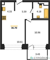 Планировка однокомнатной(квартира) площадью 36.7 квадратных метров в “ЖК NOVA (Нова)”