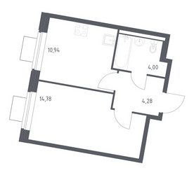 Планировка однокомнатной(квартира) площадью 34 квадратных метров в ЖК “ЖК Квартал Западный”