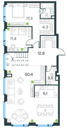 Планировка 4+ комнатной(квартира) площадью 183 квадратных метров в ЖК “ЖК Левел Мичуринский”