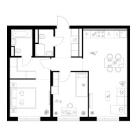 Планировка двухкомнатной(квартира) площадью 61.5 квадратных метров в “ЖК Онежский вал”