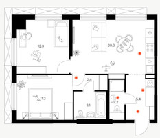 Планировка двухкомнатной(квартира) площадью 58.4 квадратных метров в “ЖК Плеханова 11”
