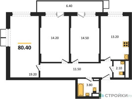 Планировка трехкомнатной(квартира) площадью 80.6 квадратных метров в “ЖК Пироговская Ривьера”