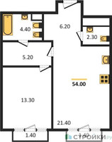 Планировка однокомнатной(квартира) площадью 54.1 квадратных метров в “Квартал Тишинский Бульвар”