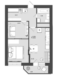 Планировка однокомнатной(квартира) площадью 43.46 квадратных метров в ЖК “ЖК Олимп-3”