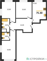 Планировка трехкомнатной(квартира) площадью 75.3 квадратных метров в “ЖК Сиреневый парк”