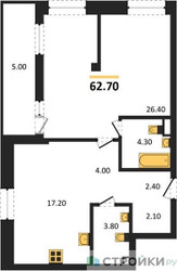 Планировка однокомнатной(квартира) площадью 62.7 квадратных метров в ЖК “ЖК СТОУН Райз”