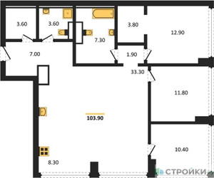 Планировка трехкомнатной(квартира) площадью 103.9 квадратных метров в ЖК “ЖК High Life (Хай Лайф)”