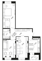 Планировка трехкомнатной(квартира) площадью 82.5 квадратных метров в “ЖК Времена года”