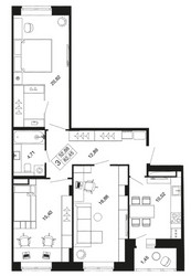Планировка трехкомнатной(квартира) площадью 82.5 квадратных метров в ЖК “ЖК Времена года”