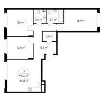 Планировка трехкомнатной(квартира) площадью 94.6 квадратных метров в “ЖК Переделкино Ближнее”