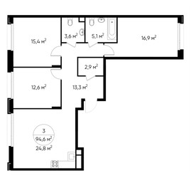 Планировка трехкомнатной(квартира) площадью 94.6 квадратных метров в ЖК “ЖК Переделкино Ближнее”