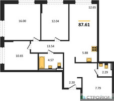 Планировка трехкомнатной(квартира) площадью 87.61 квадратных метров в “ЖК Квартал Марьино”