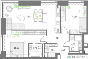 Планировка двухкомнатной(квартира) площадью 73.68 квадратных метров в “ЖК Upside Towers (Апсайд Тауэрс)”