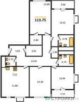 Планировка 4+ комнатной(квартира) площадью 114 квадратных метров в “ЖК Одинград. Квартал Семейный”