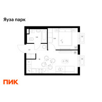 Планировка однокомнатной(квартира) площадью 32.1 квадратных метров в “ЖК Яуза Парк (Мытищи)”