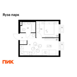 Планировка однокомнатной(квартира) площадью 32.1 квадратных метров в ЖК “ЖК Яуза Парк (Мытищи)”