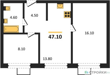 Планировка двухкомнатной(квартира) площадью 47.1 квадратных метров в ЖК “Лесная Коллекция”