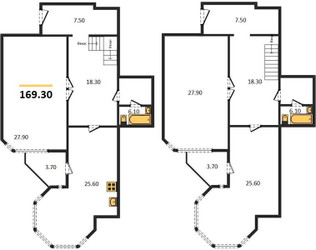 Планировка трехкомнатной(квартира) площадью 169.3 квадратных метров в ЖК “ЖК Вавилово”