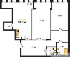 Планировка двухкомнатной(квартира) площадью 103.57 квадратных метров в “ЖК Маршал”
