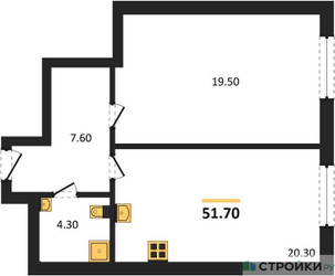 Планировка однокомнатной(квартира) площадью 51.7 квадратных метров в ЖК “ЖК Крылатская 33”