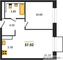 Планировка однокомнатной(квартира) площадью 37.92 квадратных метров в “ЖК Томилино Парк”