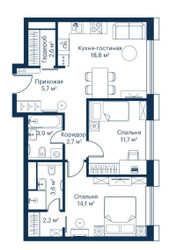 Планировка двухкомнатной(квартира) площадью 65.7 квадратных метров в ЖК “ЖК City bay (Сити Бэй)”