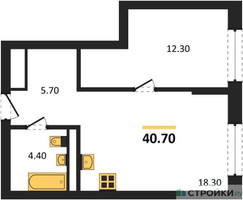 Планировка однокомнатной(квартира) площадью 40.7 квадратных метров в “Архитектурный проект U2 (ЮТУ)”