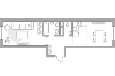 Планировка однокомнатной(квартира) площадью 45.57 квадратных метров в ЖК “ЖК Живописный”