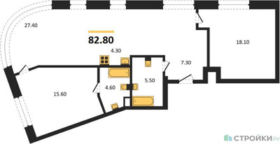 Планировка двухкомнатной(квартира) площадью 82.8 квадратных метров в ЖК “ЖК Родина Переделкино”