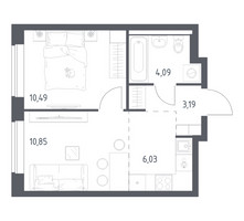 Планировка однокомнатной(квартира) площадью 34.65 квадратных метров в “ЖК Новое Видное”