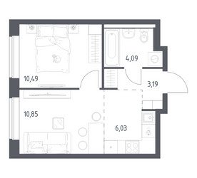 Планировка однокомнатной(квартира) площадью 34.65 квадратных метров в ЖК “ЖК Новое Видное”