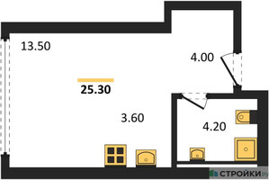 Планировка студии(квартира) площадью 25.3 квадратных метров в “ЖК High Life (Хай Лайф)”