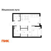 Планировка однокомнатной(квартира) площадью 38.8 квадратных метров в “ЖК Ильинские луга”