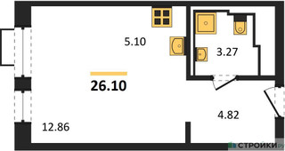 Планировка студии(квартира) площадью 26.1 квадратных метров в “ЖК Квартал Герцена”
