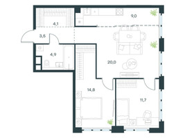 Планировка трехкомнатной(квартира) площадью 68 квадратных метров в “ЖК Левел Южнопортовая”