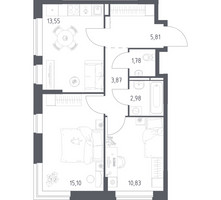 Планировка двухкомнатной(квартира) площадью 53.92 квадратных метров в “ЖК Богдановский Лес”
