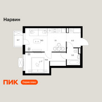 Планировка однокомнатной(квартира) площадью 35.9 квадратных метров в “Нарвин”