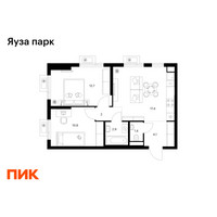 Планировка двухкомнатной(квартира) площадью 51.1 квадратных метров в “ЖК Яуза Парк (Мытищи)”