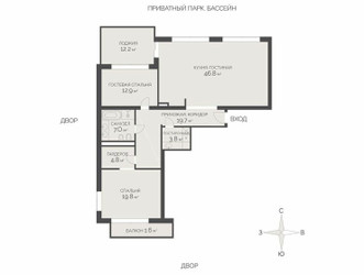Планировка трехкомнатной(квартира) площадью 124.6 квадратных метров в ЖК “ЖК Внуково Кантри Клаб”